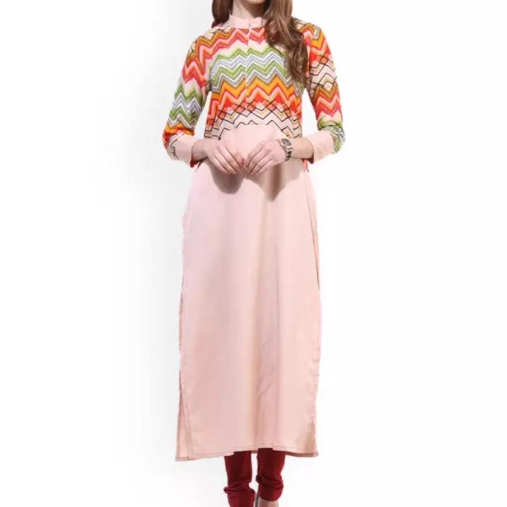 Beige Printed Crepe Kurta/Tunic